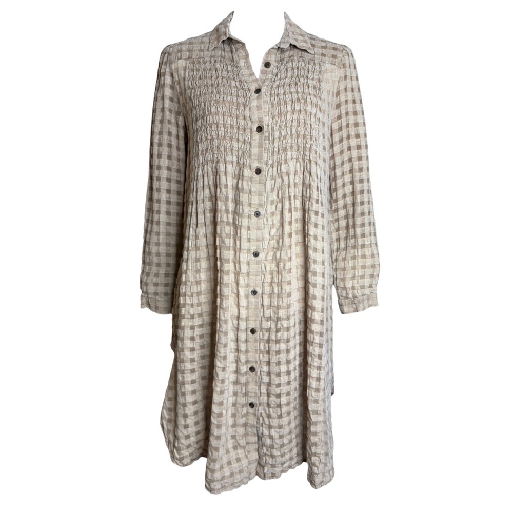 Cabbages & Roses Tunic UK 10 US 6 Tan Linen Cotton Lagenlook Oversize Button Top - Picture 4 of 14